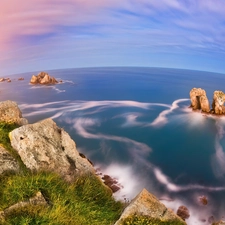 Ocean, horizon, Sky, rocks