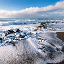 sea, clouds, Sky, Waves