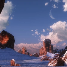 Sky, rocks, snow