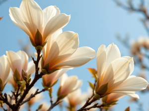 Flowers, Magnolia, Bush, Sky, Twigs, White