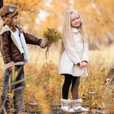 small bunch, boy, trees, viewes, Park, girl