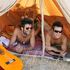 Smile, Glasses, Tent, Guitar, men