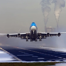 starting, Chimneys, smoke, plane