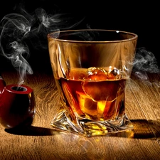 Whisky, pipe, smoke, cup