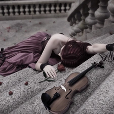 Stairs, rose, Violinist, violin, fainted