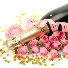 Champagne, roses, Stars, Pink