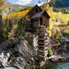 autumn, The United States, Crystal River, rocks, Crystal Mill, State of Colorado