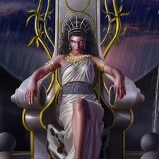 girl, the throne, statues, Crown