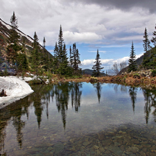 clouds, River, Stones, Mountains