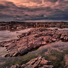 clouds, Stones, Stones rocks, lake