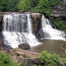 Stones, waterfall, forest