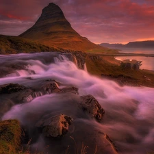 Stones, VEGETATION, Kirkjufell Mountain, waterfall, iceland