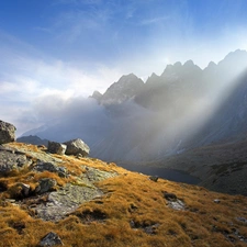 Stones, sun, Mountains