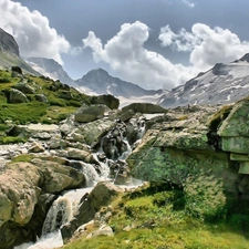 Stones, Mountains, stream