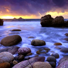 Stones, sea, Waves