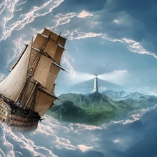 sea, sailing vessel, Storm, Sky