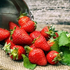 strawberries, Fruits, Bucket