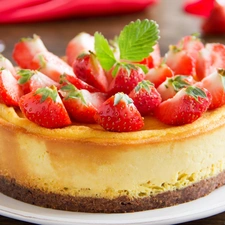strawberries, cake, cheesecake