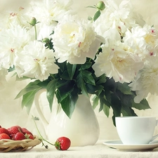 strawberries, White, Peonies