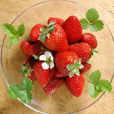leaves, salad-bowl, strawberries