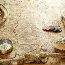 string, Shells, Map, compass, Old