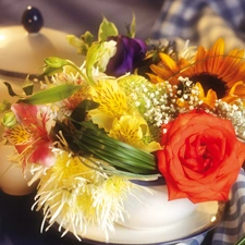 small bunch, cup, sugar-bowl, flowers