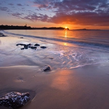 sun, clouds, sea, west, Coast