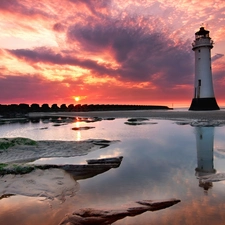 Lighthouse, west, sun, maritime