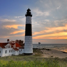 Lighthouse, west, sun, maritime