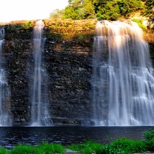 ligh, River, flash, Przebijające, waterfall, sun, luminosity