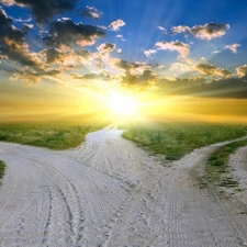 sun, roads, rays