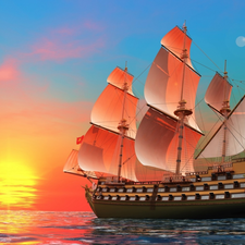 sea, west, sun, sailing vessel