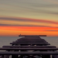 sea, west, sun, pier