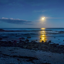 sea, west, sun, Stones