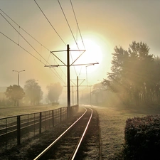 track-way, rays, sunny, Fog