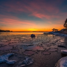 Finland, Kallahti Cape, winter, Gulf, viewes, Sunrise, Icecream, trees, Baltic Sea