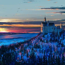 winter, Germany, Great Sunsets, Paintography, Mountains, Neuschwanstein Castle