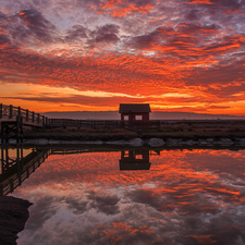 bridges, clouds, California, Pond - car, Great Sunsets, Newark, The United States