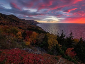 Cape Breton Highlands National Park, autumn, Great Sunsets, The Hills, viewes, Nova Scotia, Canada, trees