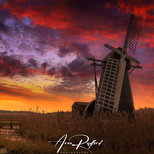 Great Sunsets, Windmill, grass, clouds