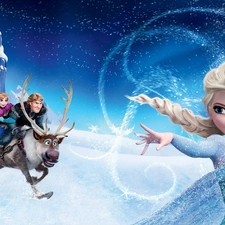 winter, story, Castle, snow, Anna, Snowman Olaf, Reindeer Sven, Frozen, Frozen, Kristoff, Princess Elsa