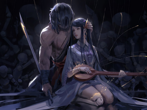 sword, Dungeon Fighter Online, instrument, fighter, game, girl, Buzuki