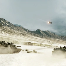 Mountains, Planes, tanks, Desert