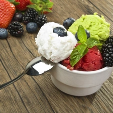 ice cream, Fruits, teaspoon, fruit