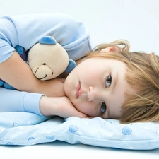 Pillow, girl, teddy bear