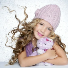 teddybear, girl, Bonnet