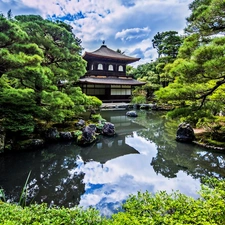 Garden, Pond - car, temple, japanese