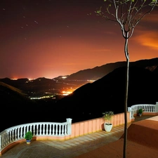 Mountains, night, terrace, Town