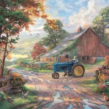 Thomas, Kinkade, Barn, Front Truck, Way