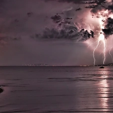 thunderbolt, sea, Storm